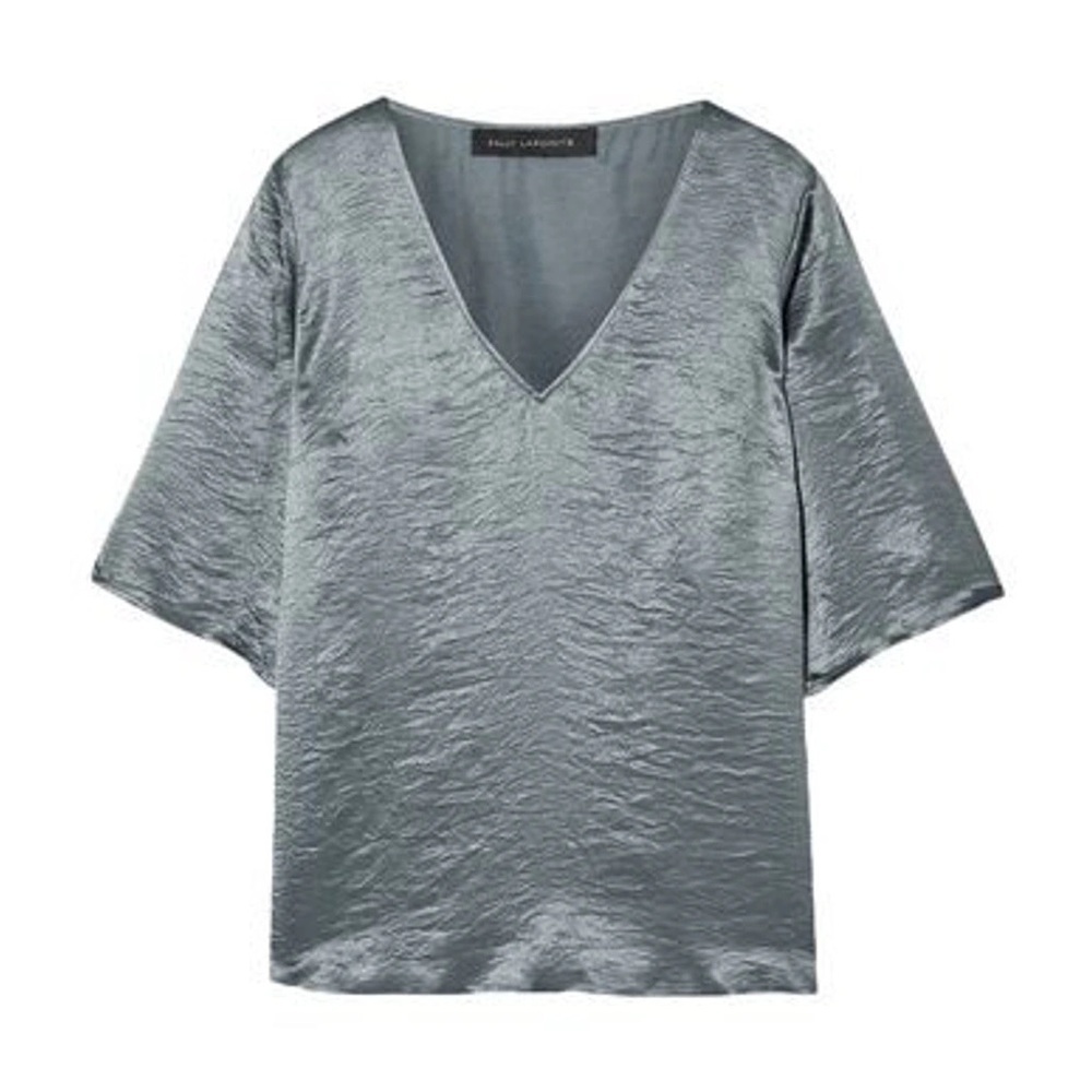 Sally LaPointe Glacier Blue Silky Acetate V-Neck Blouse